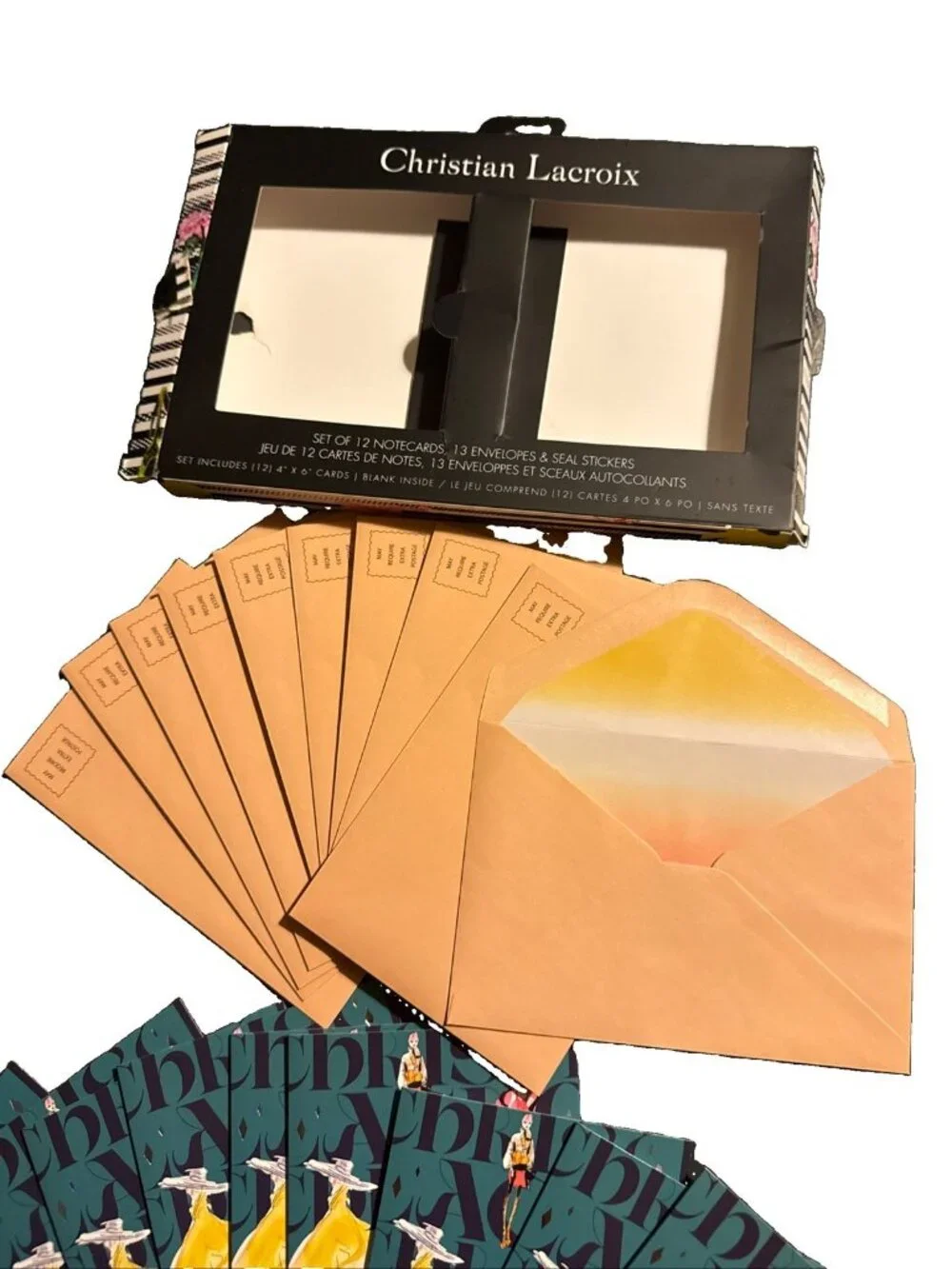Christian Lacroix Thank you Stationary set 4x6 9 NOTECARDS 10 ENVELOPES LEFT